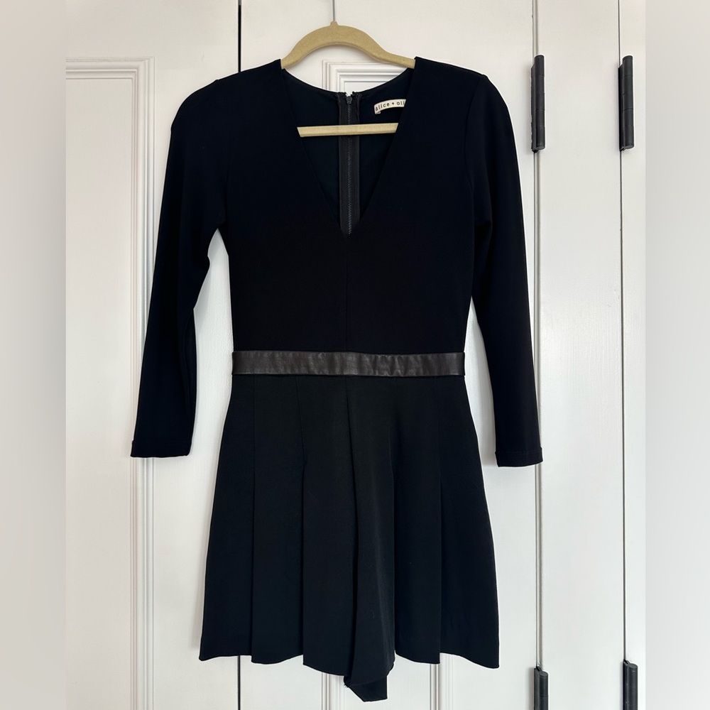 Alice + Olivia Romper in Black with leather detail.